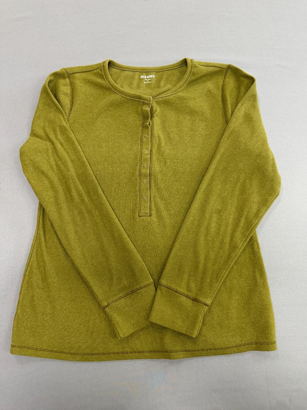 Old Navy Women's XL Cozy Snug Henley Shirt Olive Green Long Sleeve 1/4 Button